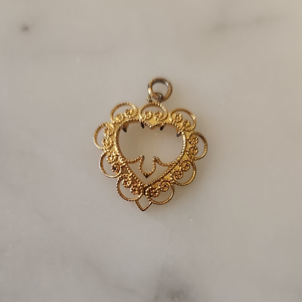 14K Goldplated Filigree Heart Charm / Pendant